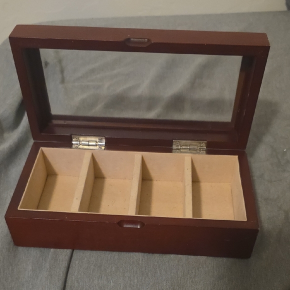 Other - Wooden Glass-Top Jewelry Organizer Box - Brown